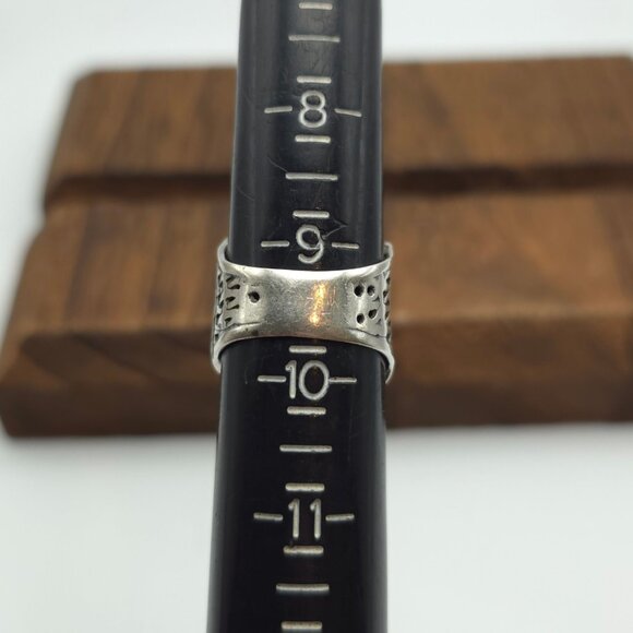 Size 9.5 925 Sterling Silver Rustic Odd Dark Style Wide Ring - Picture 5 of 7